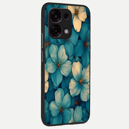  Blue Shade Floral back cover For Oppo F31 5G slim fit glass case with vibrant aesthetic design