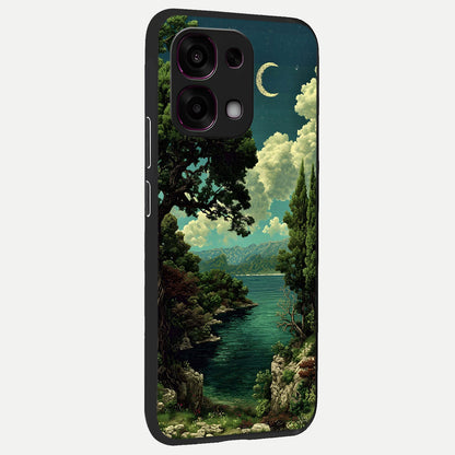  Celestial Lake Peace back cover For Oppo F31 5G slim fit glass case with vibrant aesthetic design