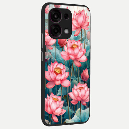  Celestial Pink Lotus back cover For Oppo F31 5G slim fit glass case with vibrant aesthetic design