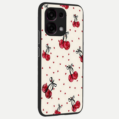  Cherry Heart Bow back cover For Oppo F31 5G slim fit glass case with vibrant aesthetic design