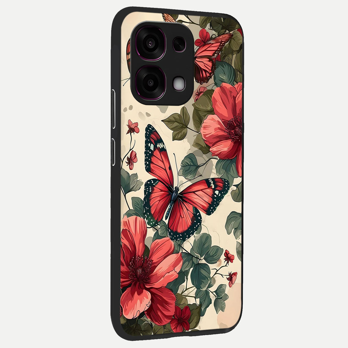  Crimson Butterfly Garden back cover For Oppo F31 5G slim fit glass case with vibrant aesthetic design