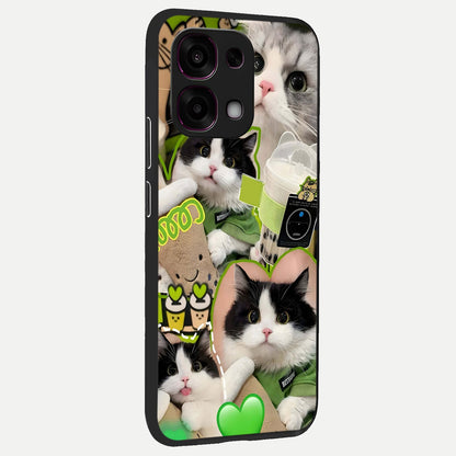 Matcha Cats Mood back cover For Oppo F31 5G slim fit glass case with vibrant aesthetic design