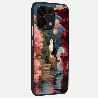  Temple Cat Scenery back cover For Oppo F31 5G slim fit glass case with vibrant aesthetic design
