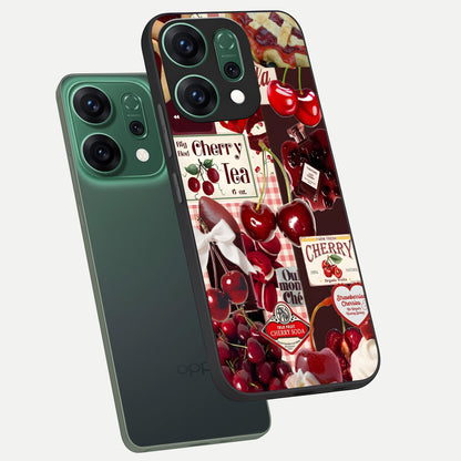  Aesthetic Cherry Tea phone case For Oppo Reno 14 showing premium glass back cover with detailed artwork