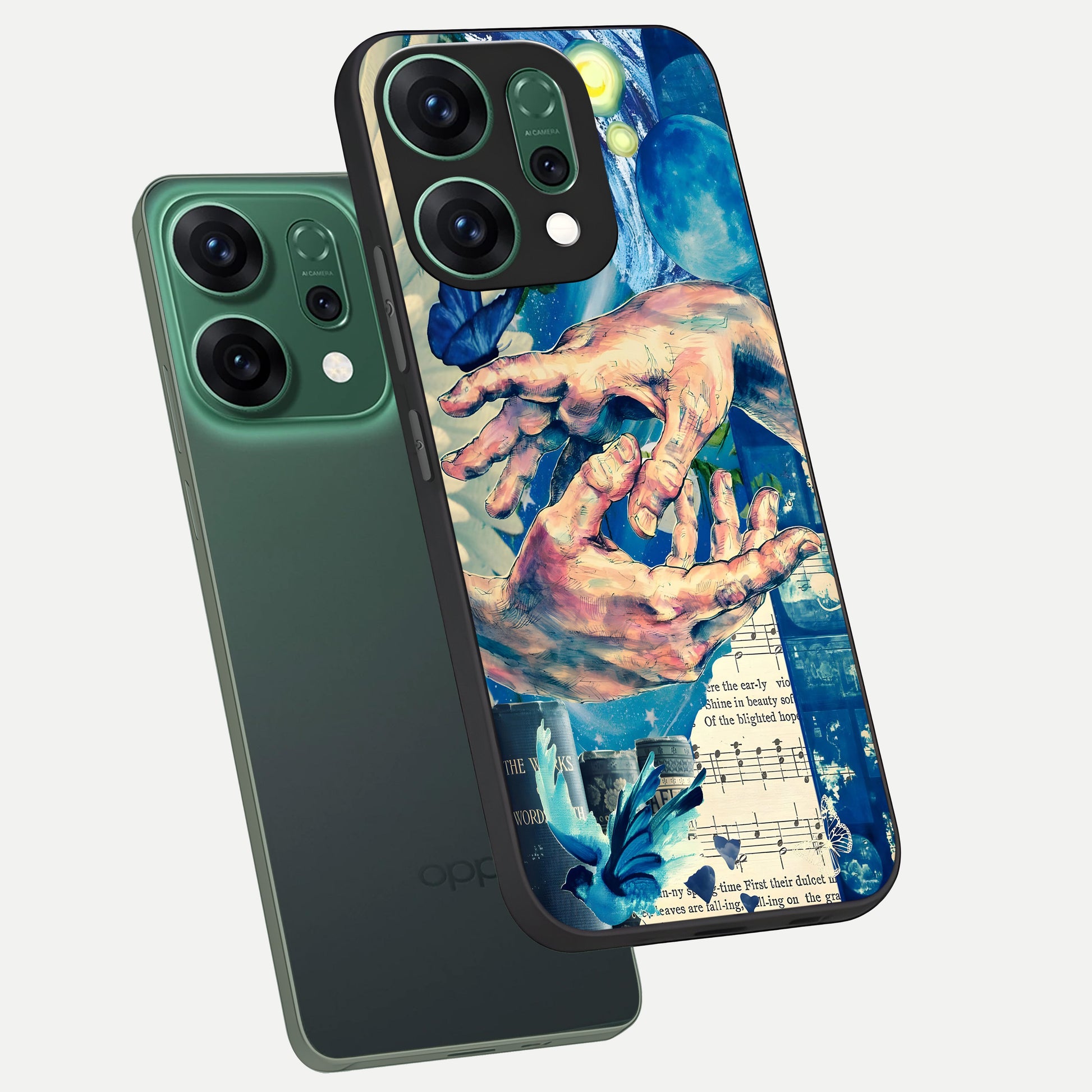 Aesthetic Divider phone case For Oppo Reno 14 showing premium glass back cover with detailed artwork