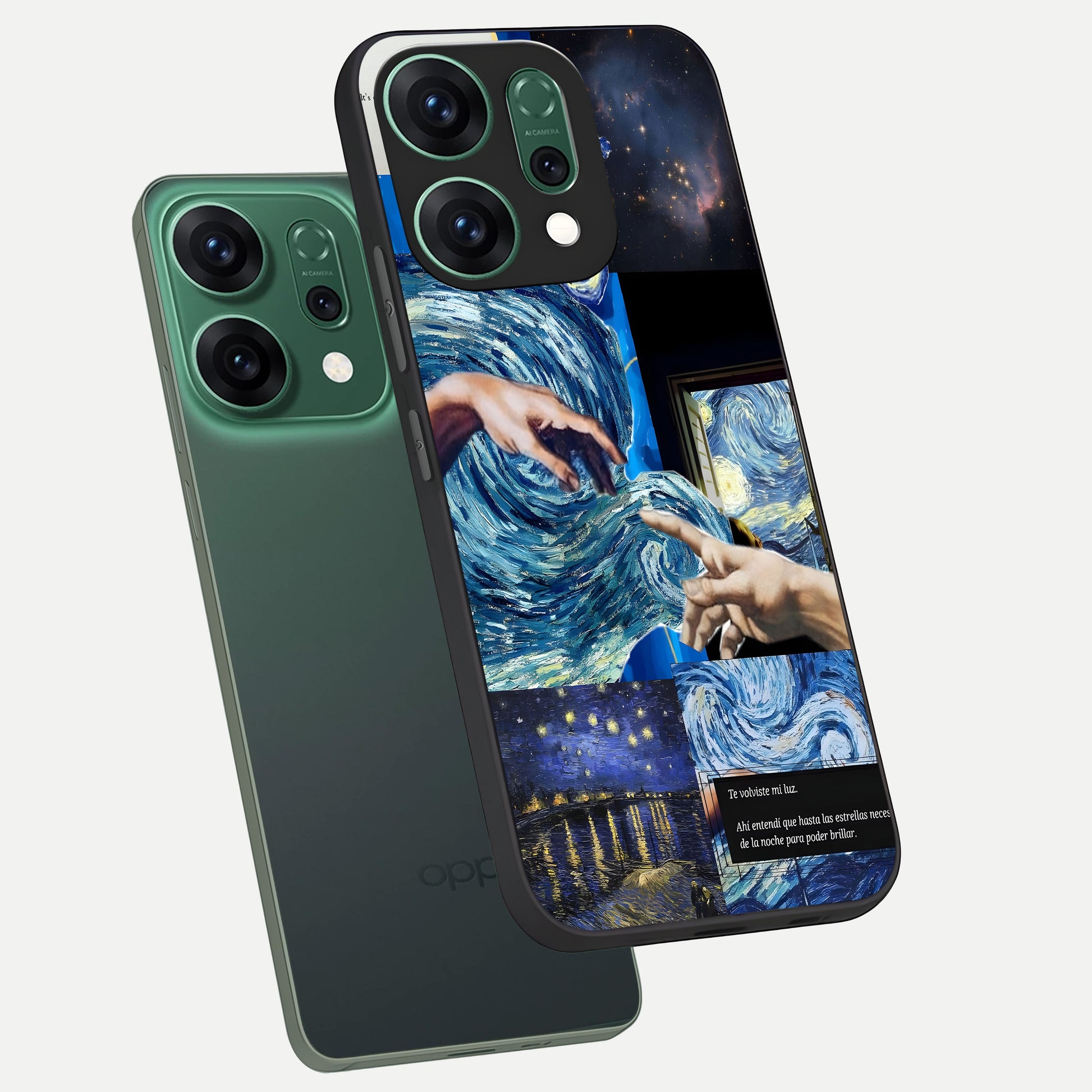  Aesthetic Vando Hands phone case For Oppo Reno 14 showing premium glass back cover with detailed artwork