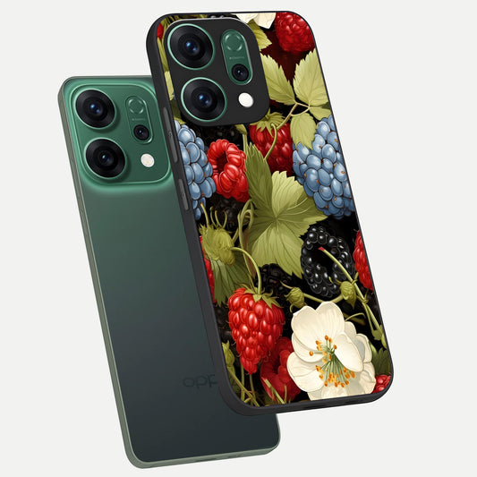  Berry Bloom Charm phone case For Oppo Reno 14 showing premium glass back cover with detailed artwork