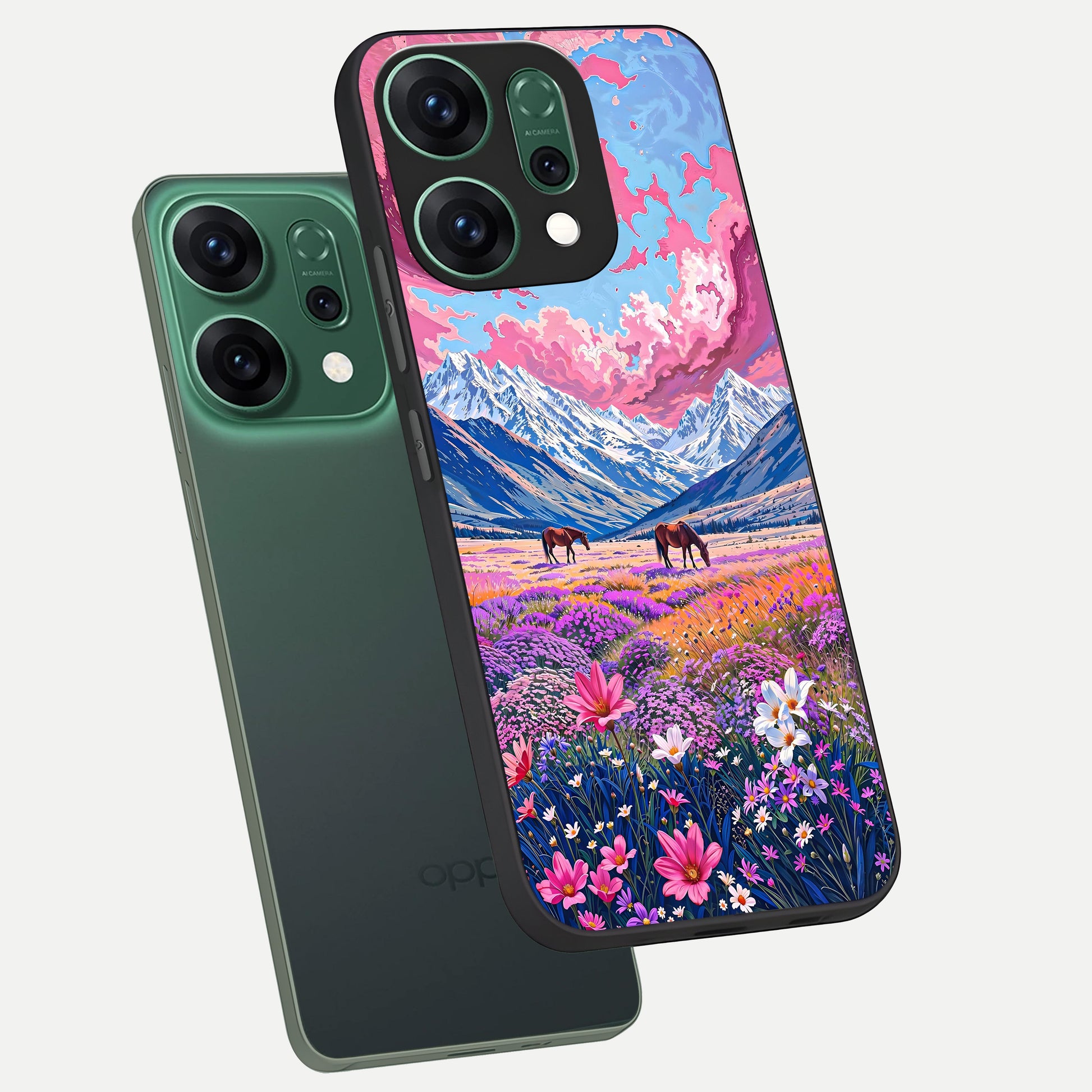  Blossom Valley Dream phone case For Oppo Reno 14 showing premium glass back cover with detailed artwork