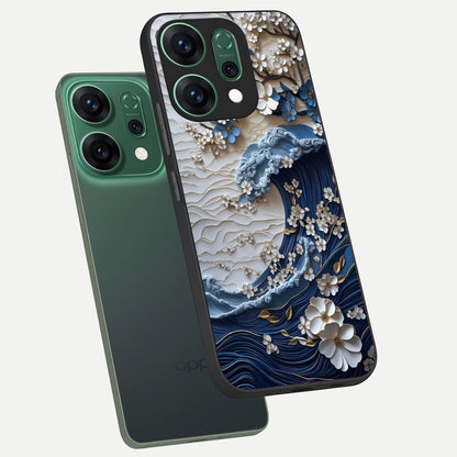  Blossom Wave Art phone case For Oppo Reno 14 showing premium glass back cover with detailed artwork
