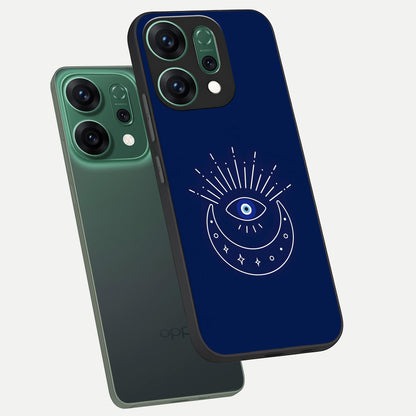  Blue Evil Eye phone case For Oppo Reno 14 showing premium glass back cover with detailed artwork