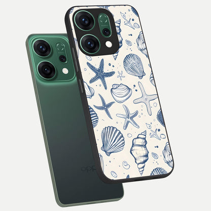  Blue Ocean Outline phone case For Oppo Reno 14 showing premium glass back cover with detailed artwork
