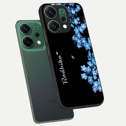  Blue Petal Dream Custom Name phone case For Oppo Reno 14 showing premium glass back cover with detailed artwork