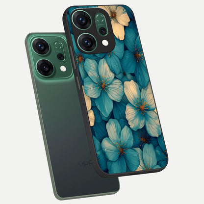  Blue Shade Floral phone case For Oppo Reno 14 showing premium glass back cover with detailed artwork