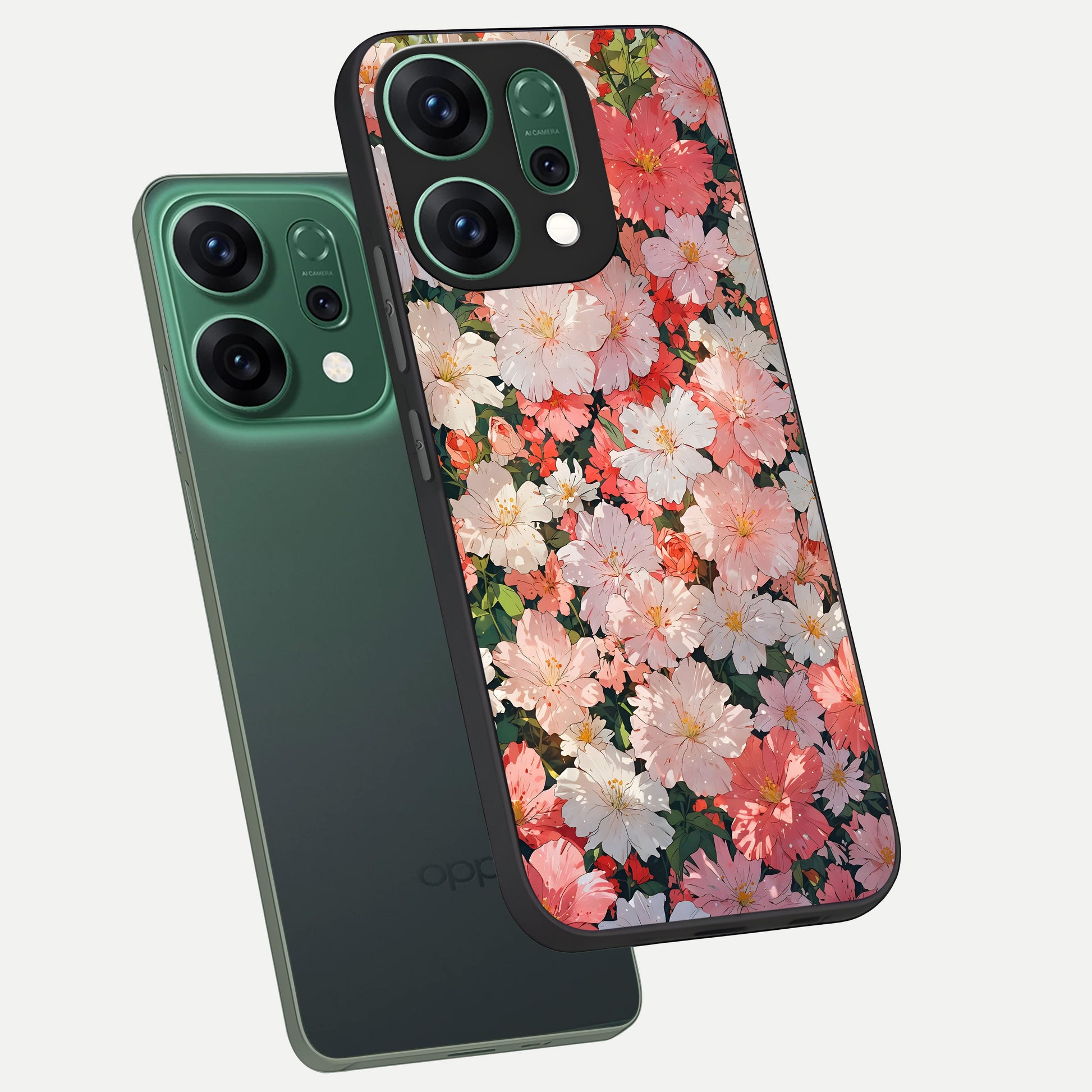  Blush Bloom Field phone case For Oppo Reno 14 showing premium glass back cover with detailed artwork