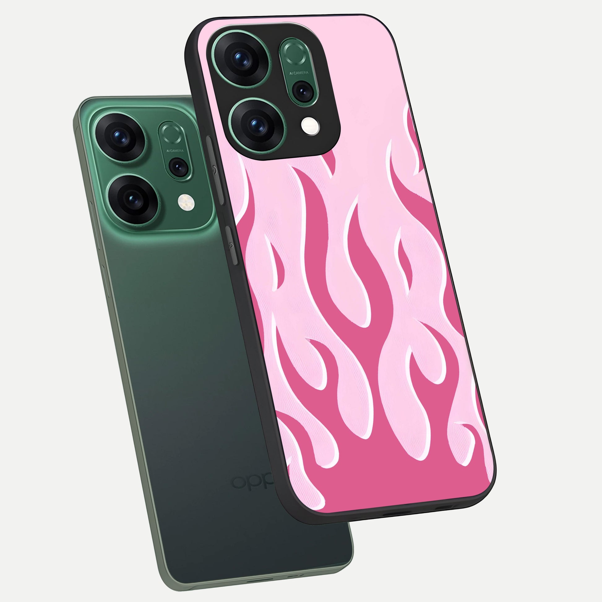  Blush Flame Energy phone case For Oppo Reno 14 showing premium glass back cover with detailed artwork