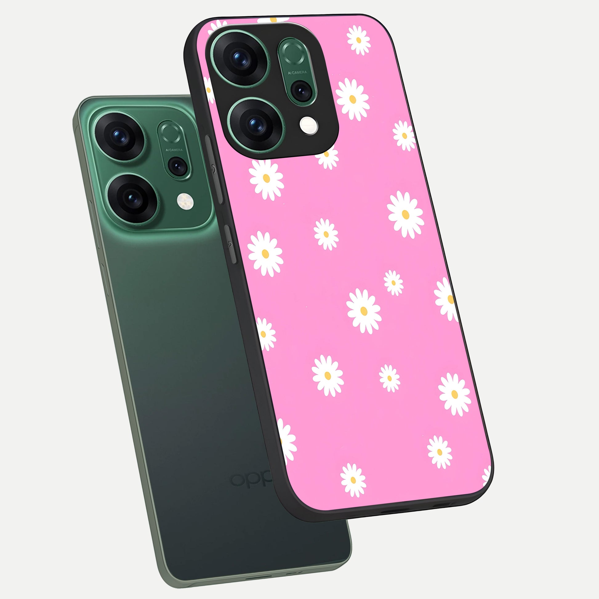  Bubblegum Daisy Pop phone case For Oppo Reno 14 showing premium glass back cover with detailed artwork