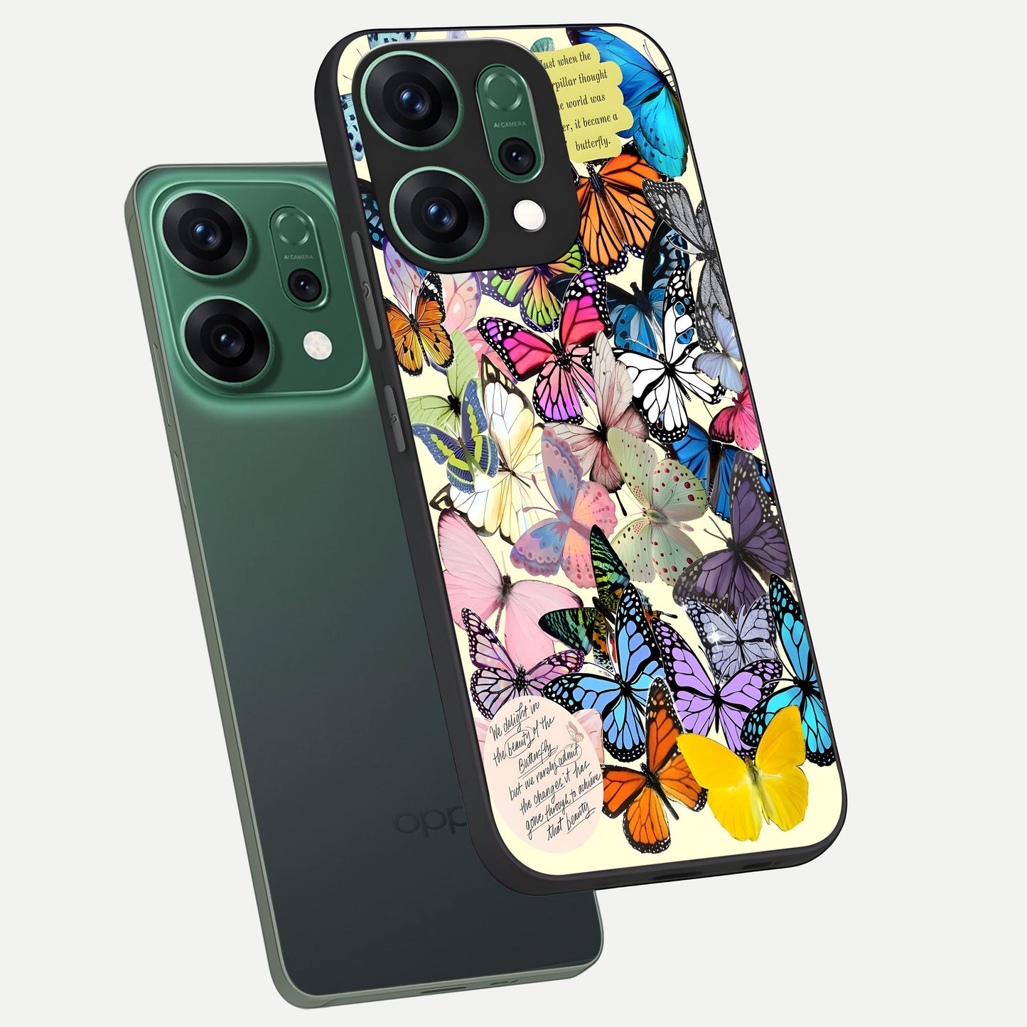  Butterflies Petal Dream phone case For Oppo Reno 14 showing premium glass back cover with detailed artwork