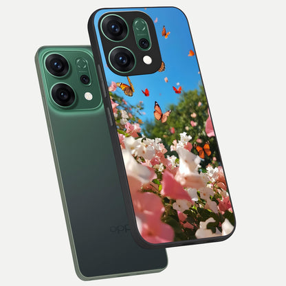  Butterflies In Bloom Sky phone case For Oppo Reno 14 showing premium glass back cover with detailed artwork
