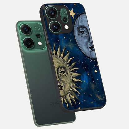  Celestial Moon With Sun phone case For Oppo Reno 14 showing premium glass back cover with detailed artwork