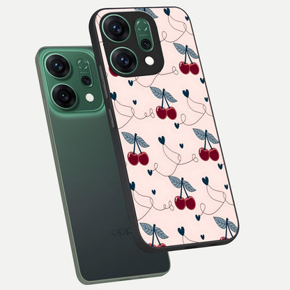  Cherry Heart Line phone case For Oppo Reno 14 showing premium glass back cover with detailed artwork