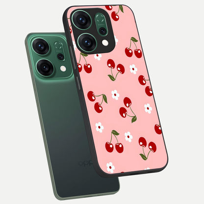  Cherry Love Mood phone case For Oppo Reno 14 showing premium glass back cover with detailed artwork