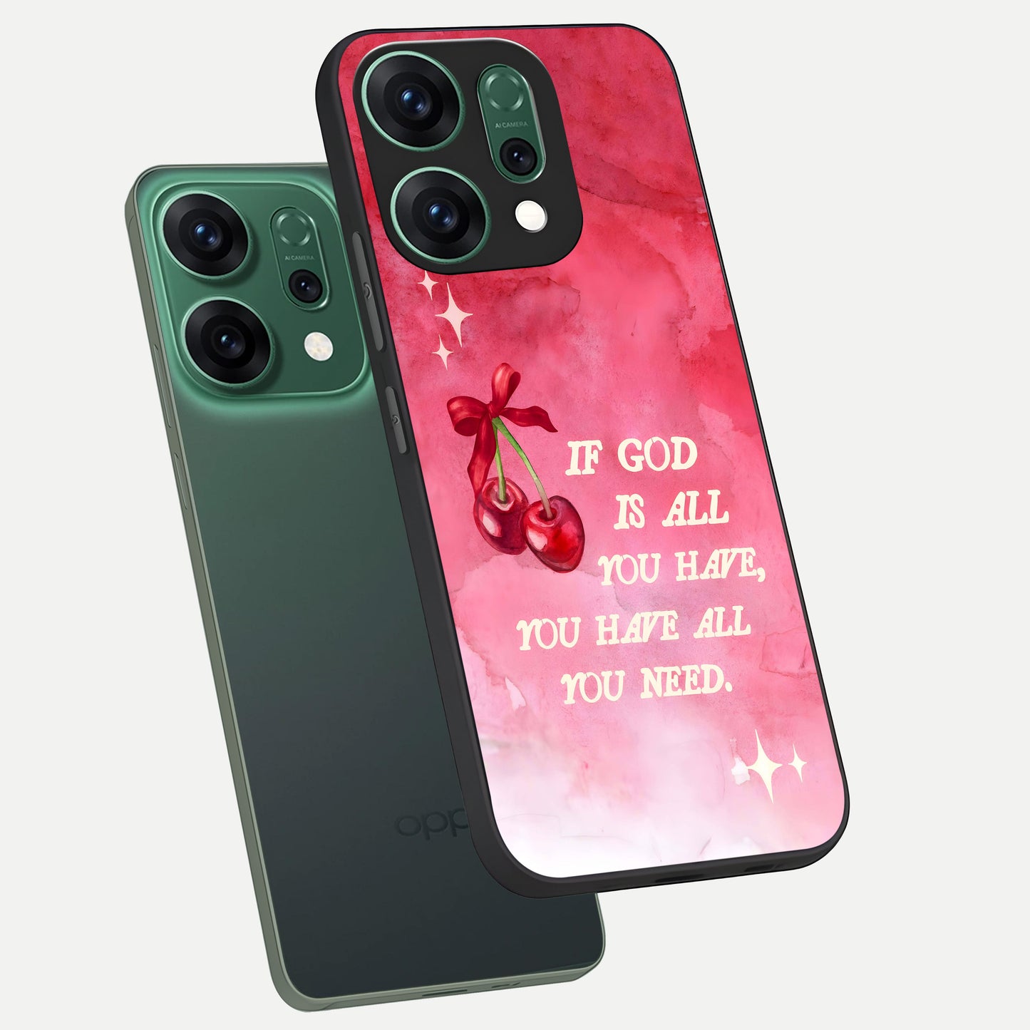  Cherry Quote phone case For Oppo Reno 14 showing premium glass back cover with detailed artwork