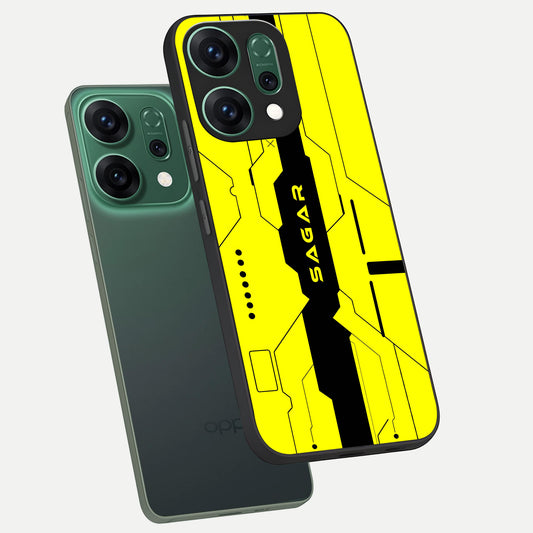  Circuit CYBERPUNK Custom Name phone case For Oppo Reno 14 showing premium glass back cover with detailed artwork