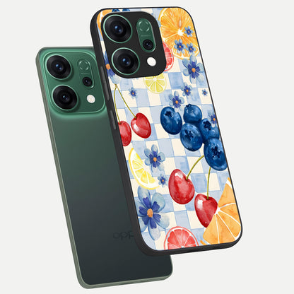  Citrus Bloom Joy phone case For Oppo Reno 14 showing premium glass back cover with detailed artwork