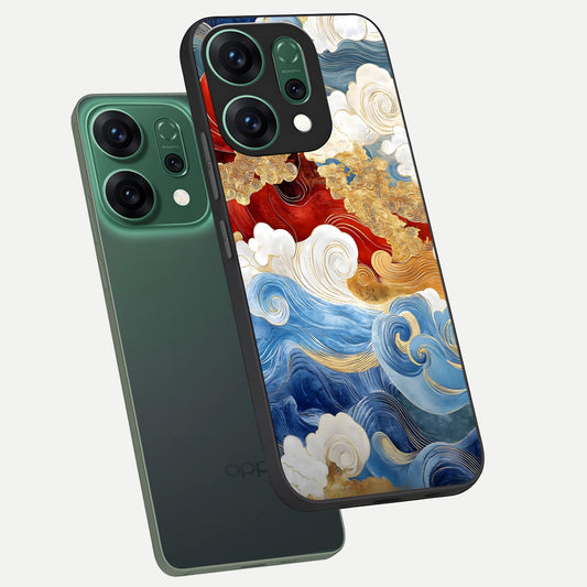  Colored Waves phone case For Oppo Reno 14 showing premium glass back cover with detailed artwork