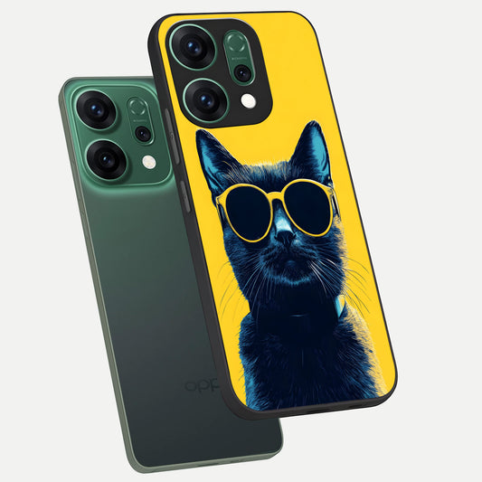  Cool Cat Vibes phone case For Oppo Reno 14 showing premium glass back cover with detailed artwork