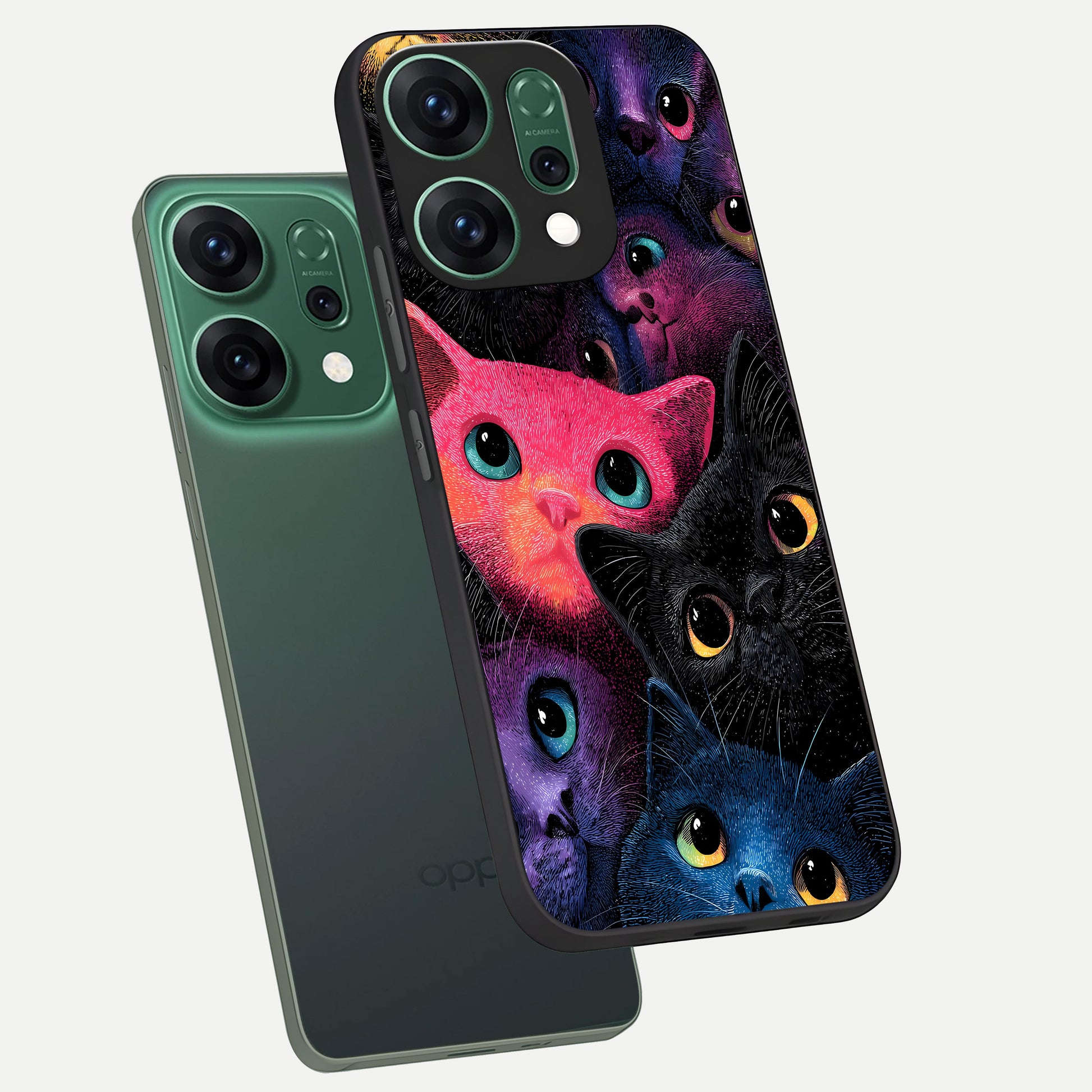  Cosmic Cats Dreams phone case For Oppo Reno 14 showing premium glass back cover with detailed artwork