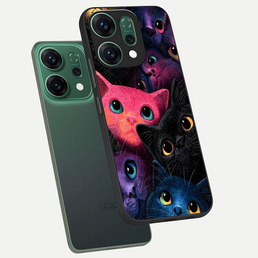  Cosmic Cats Dreams phone case For Oppo Reno 14 showing premium glass back cover with detailed artwork