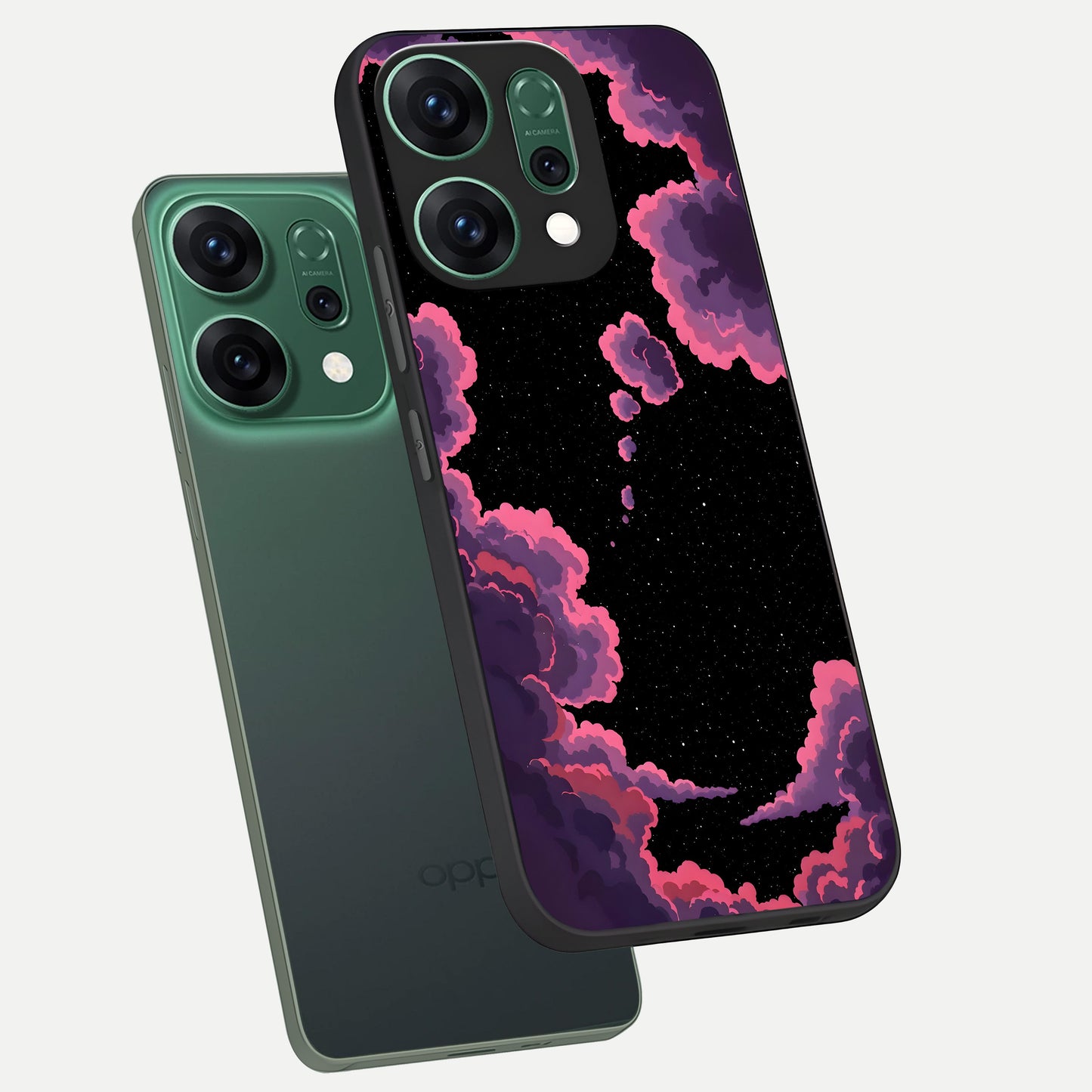  Cosmic Cloud Journey phone case For Oppo Reno 14 showing premium glass back cover with detailed artwork