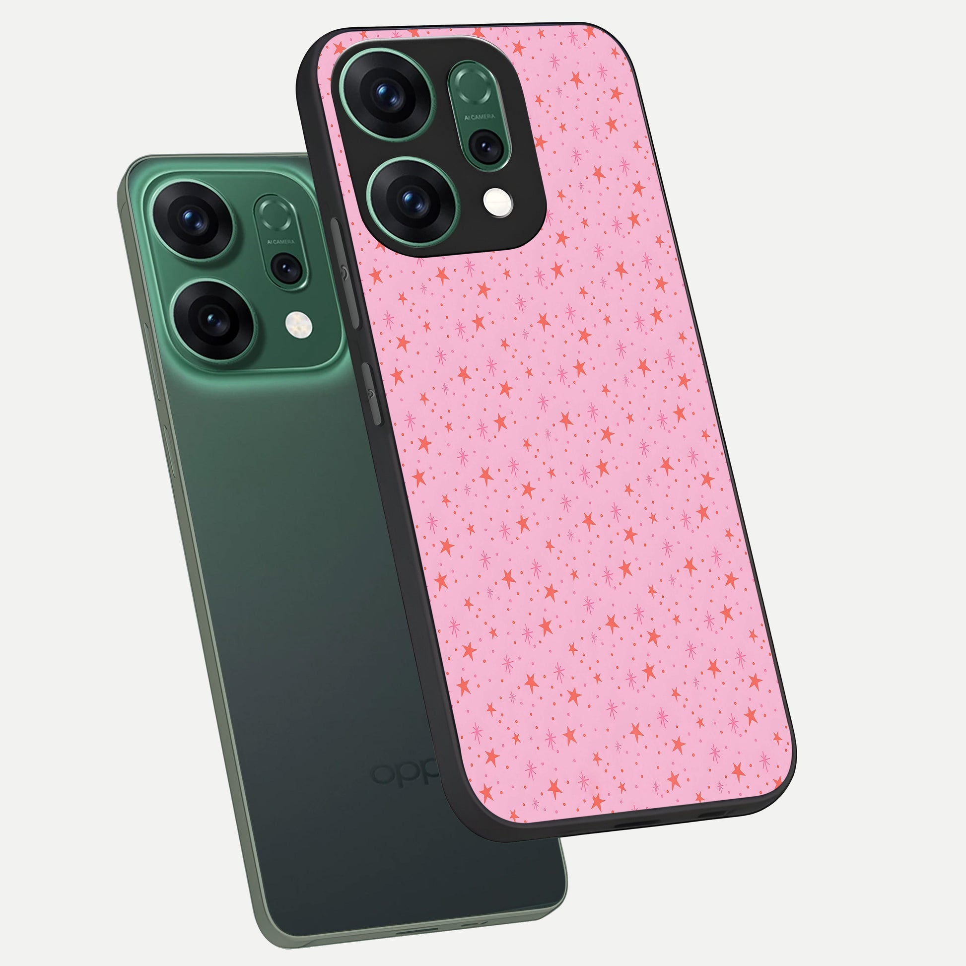  Cosmic Pink Sparkle phone case For Oppo Reno 14 showing premium glass back cover with detailed artwork