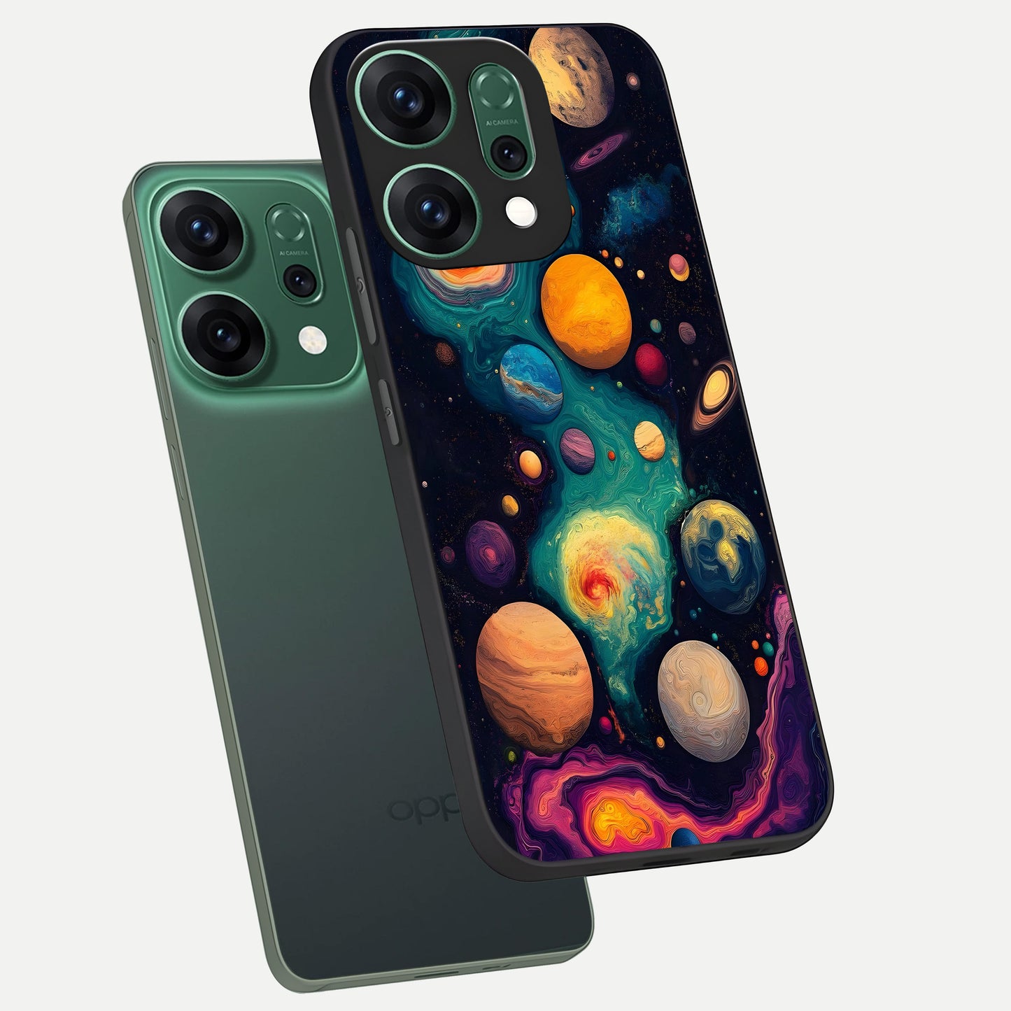  Cosmic Planet Journey phone case For Oppo Reno 14 showing premium glass back cover with detailed artwork
