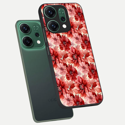  Crimson Love Petals phone case For Oppo Reno 14 showing premium glass back cover with detailed artwork