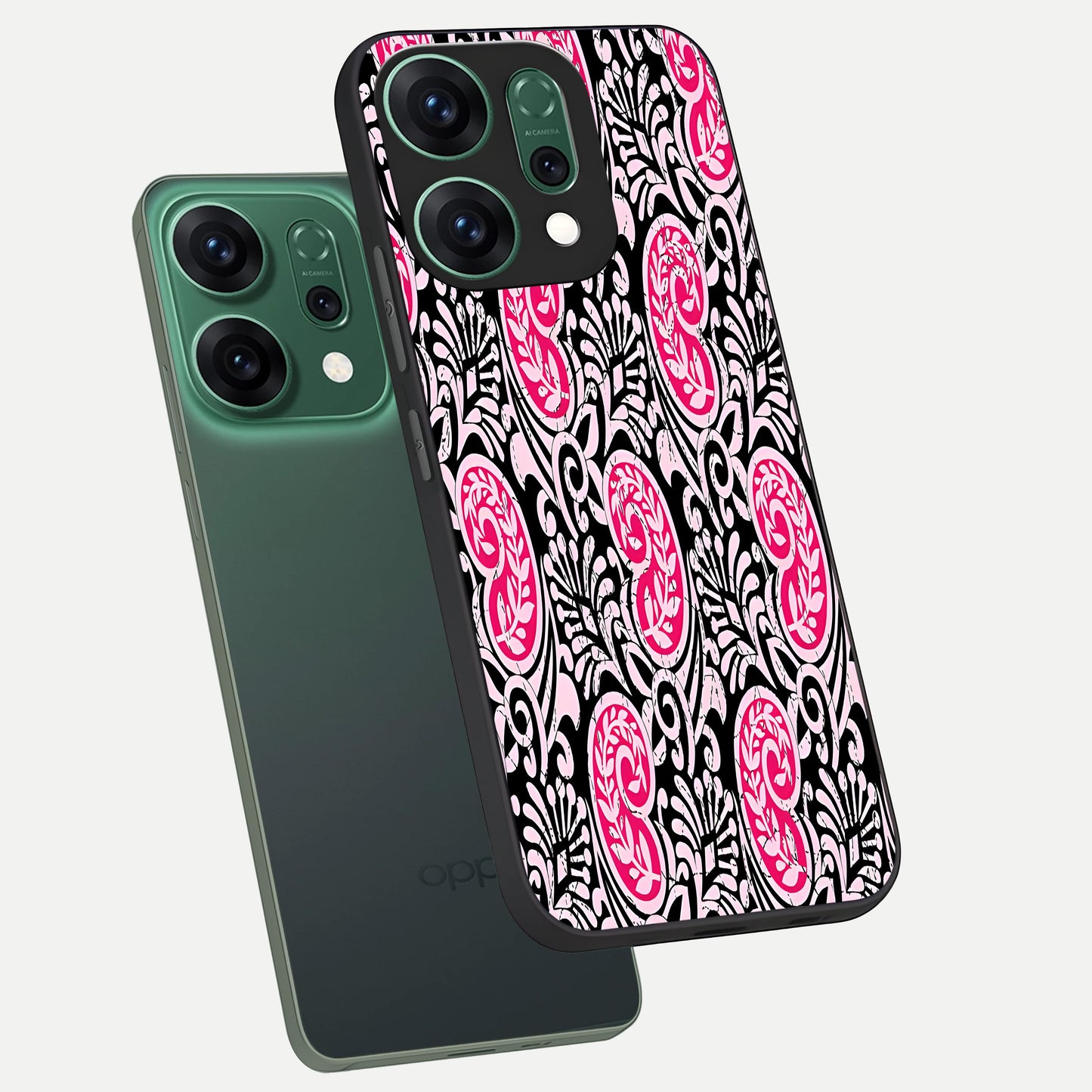  Crimson Paisley Charm phone case For Oppo Reno 14 showing premium glass back cover with detailed artwork