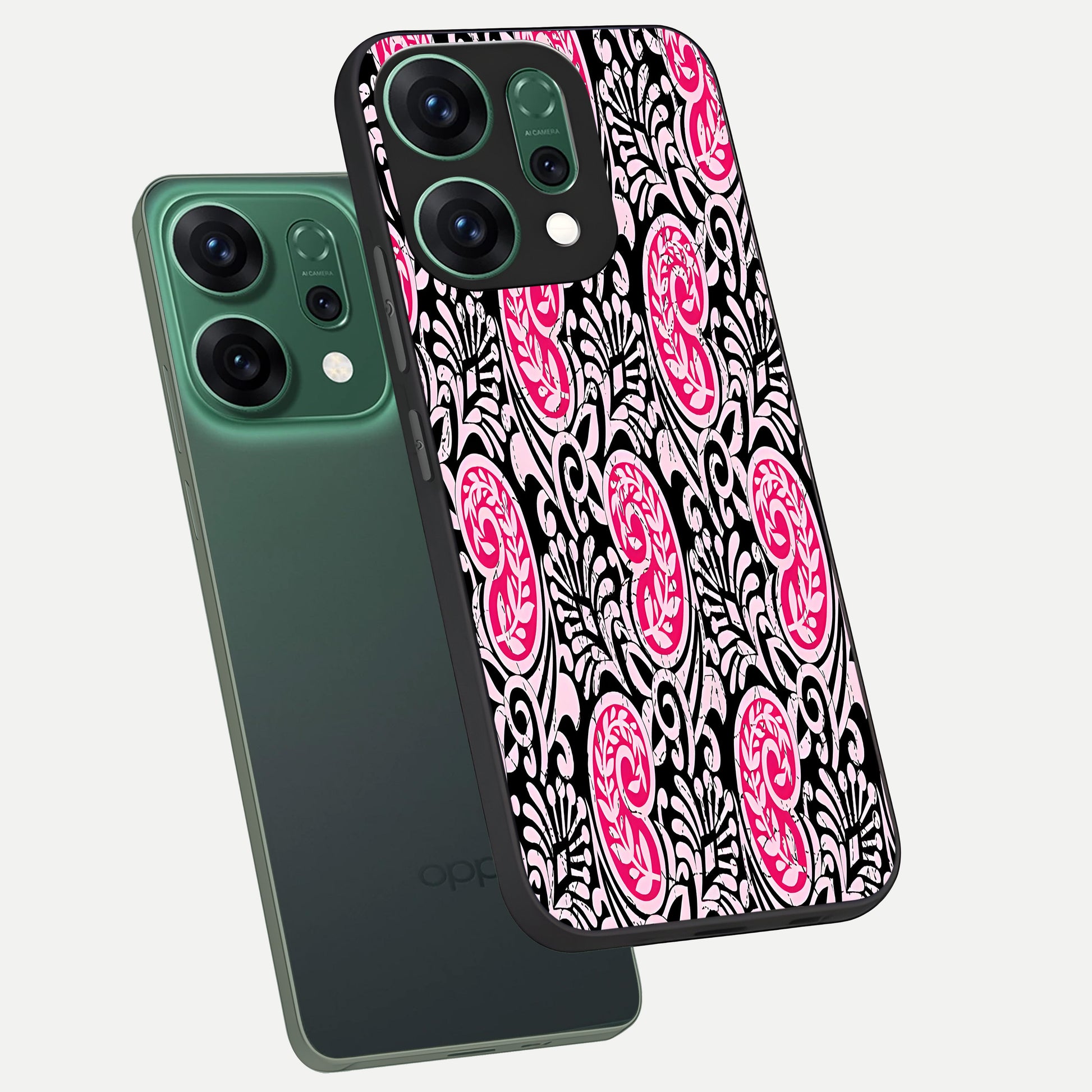  Crimson Paisley Charm phone case For Oppo Reno 14 showing premium glass back cover with detailed artwork