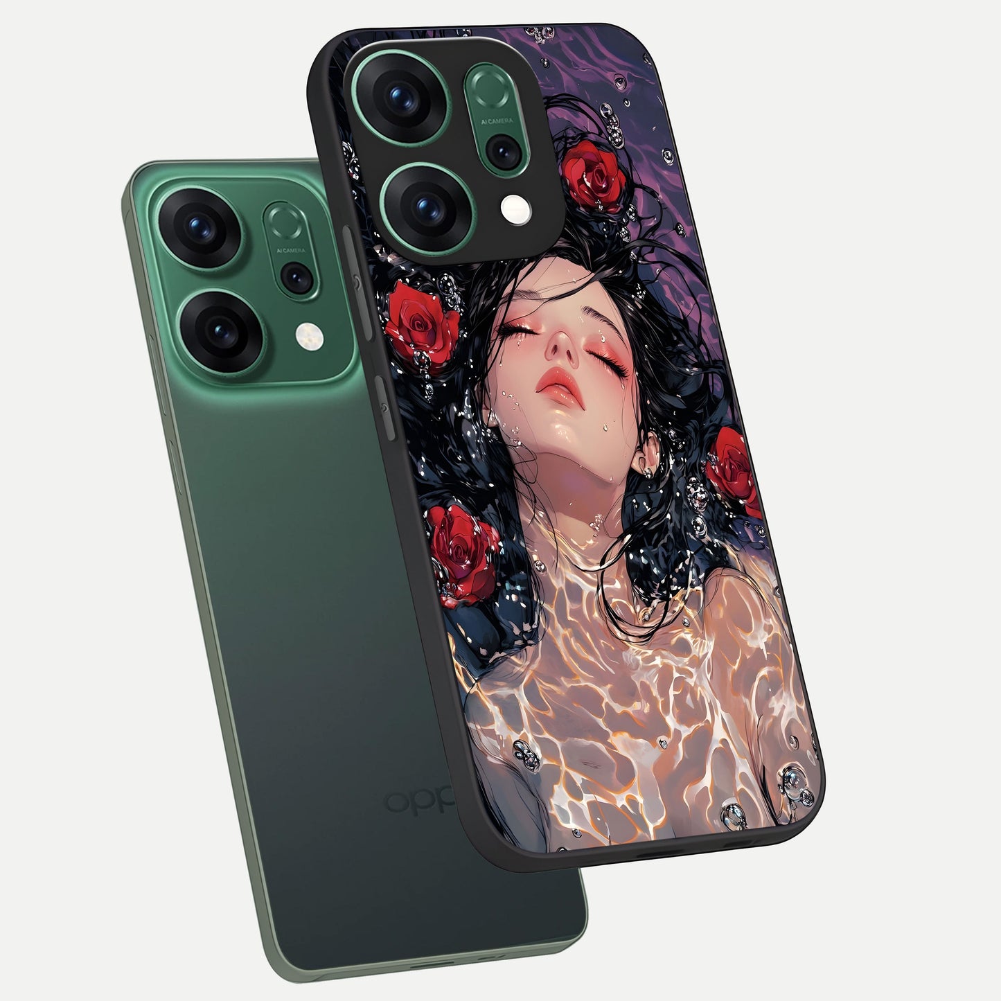  Crimson Rose Serenity phone case For Oppo Reno 14 showing premium glass back cover with detailed artwork
