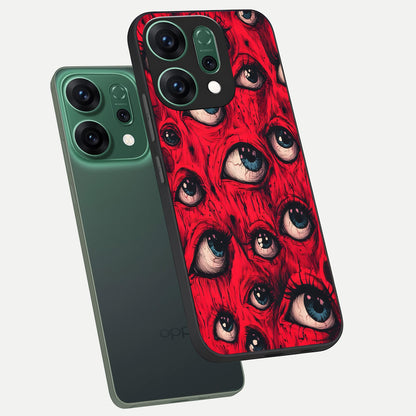  Crimson Watch Eyes phone case For Oppo Reno 14 showing premium glass back cover with detailed artwork