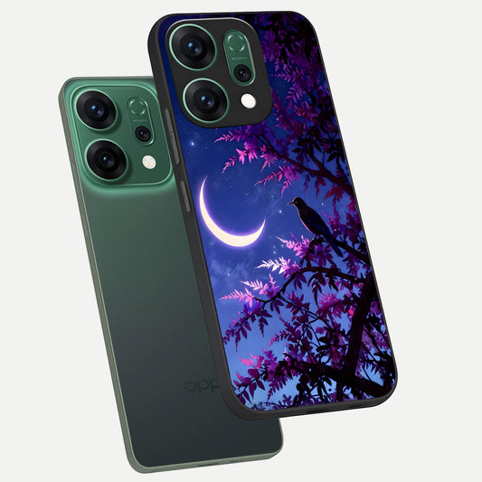  Crow And Moon Scenery phone case For Oppo Reno 14 showing premium glass back cover with detailed artwork
