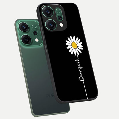  Custom Name White Flower phone case For Oppo Reno 14 showing premium glass back cover with detailed artwork