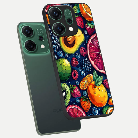  Cute Fruits Art phone case For Oppo Reno 14 showing premium glass back cover with detailed artwork