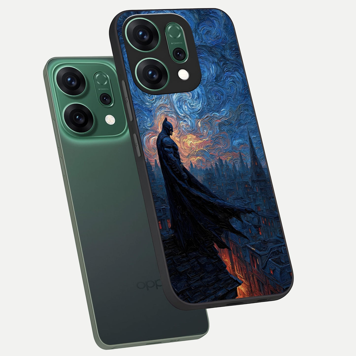  Dark Knight Dusk phone case For Oppo Reno 14 showing premium glass back cover with detailed artwork