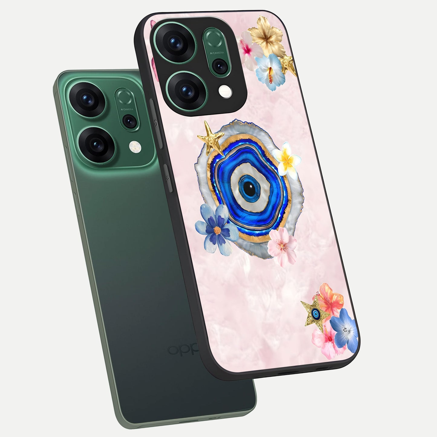  Divine Aura Bloom phone case For Oppo Reno 14 showing premium glass back cover with detailed artwork