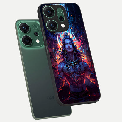  Divine Fire Shiv phone case For Oppo Reno 14 showing premium glass back cover with detailed artwork