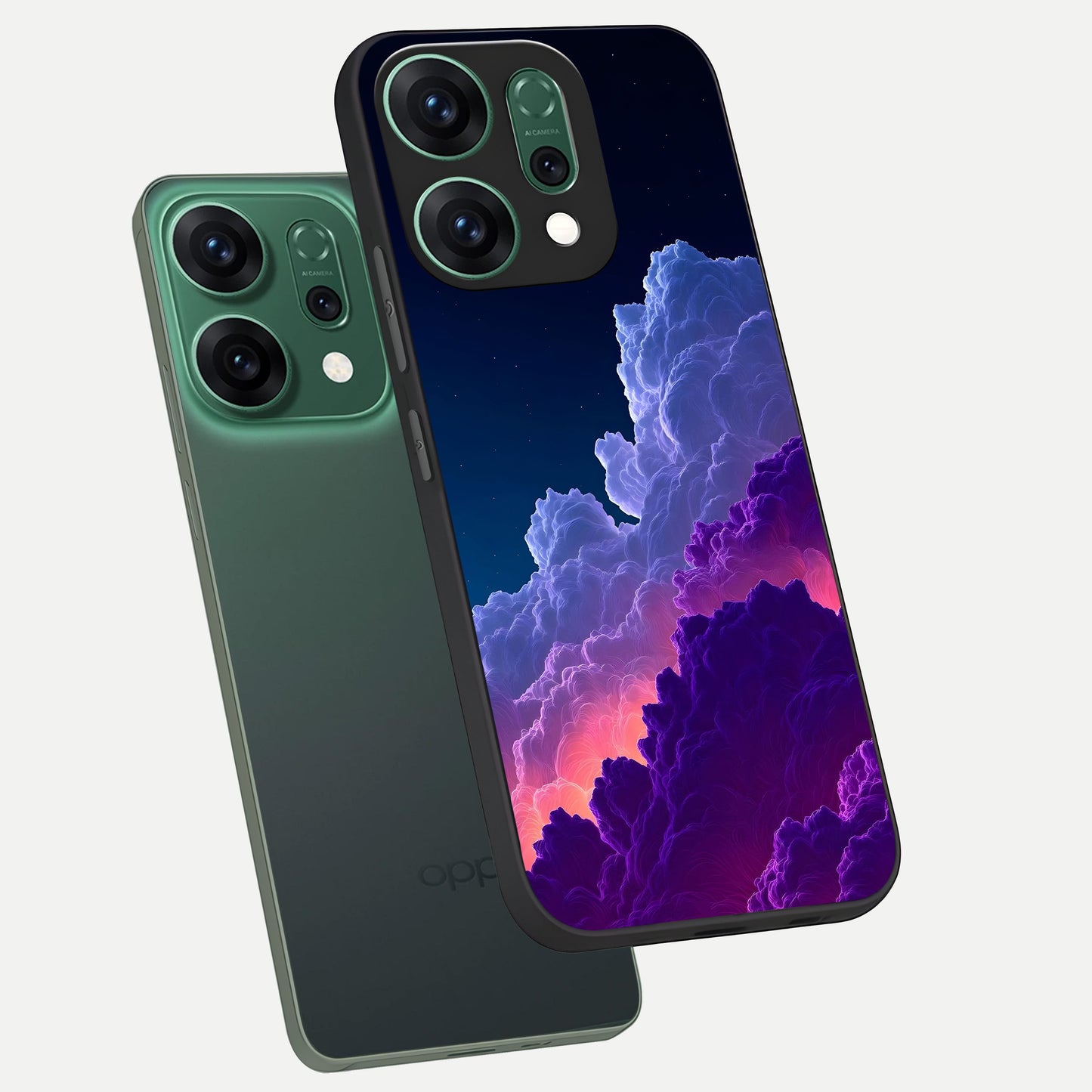  Dreamy Cloud Skies phone case For Oppo Reno 14 showing premium glass back cover with detailed artwork
