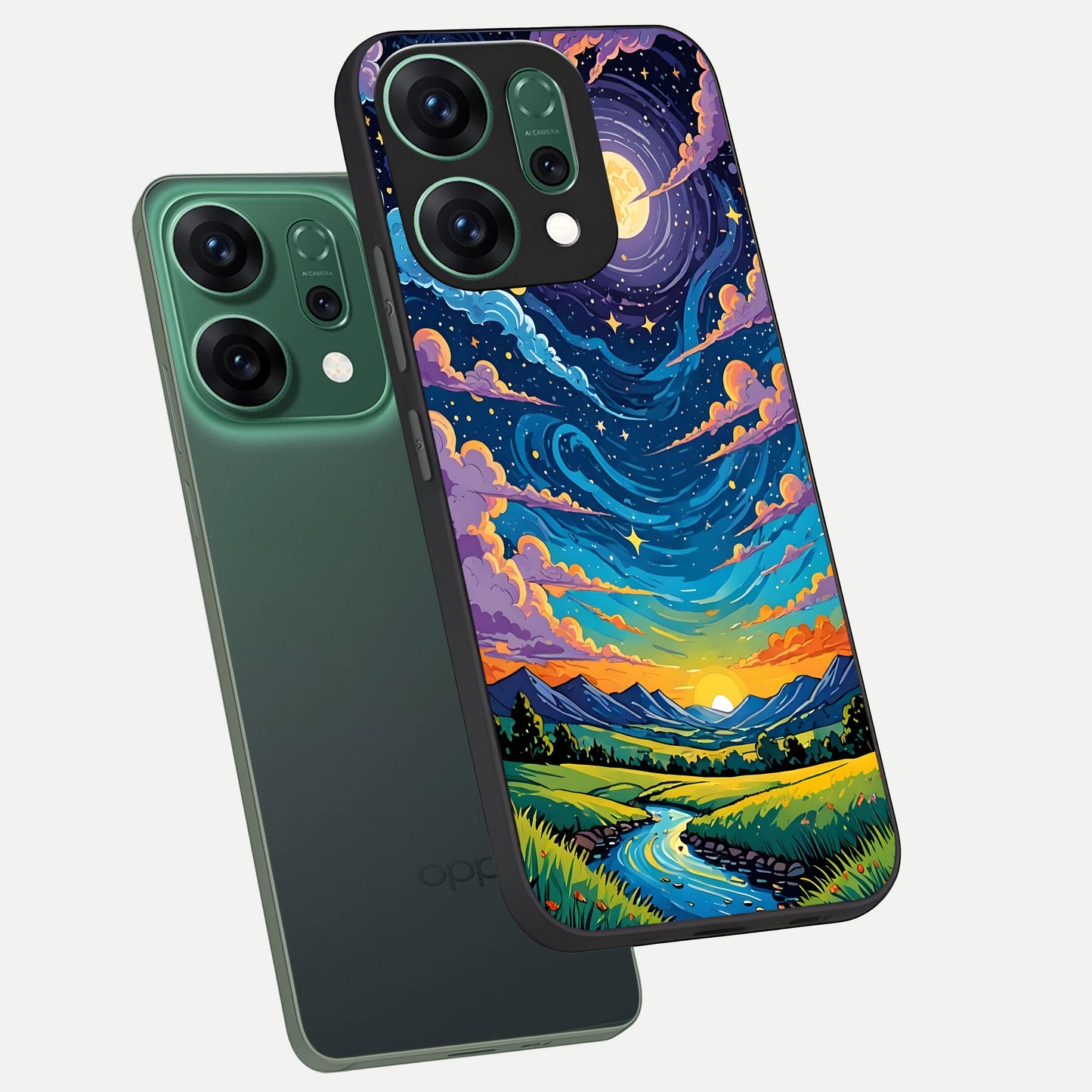  Dreamy Night Landscape phone case For Oppo Reno 14 showing premium glass back cover with detailed artwork