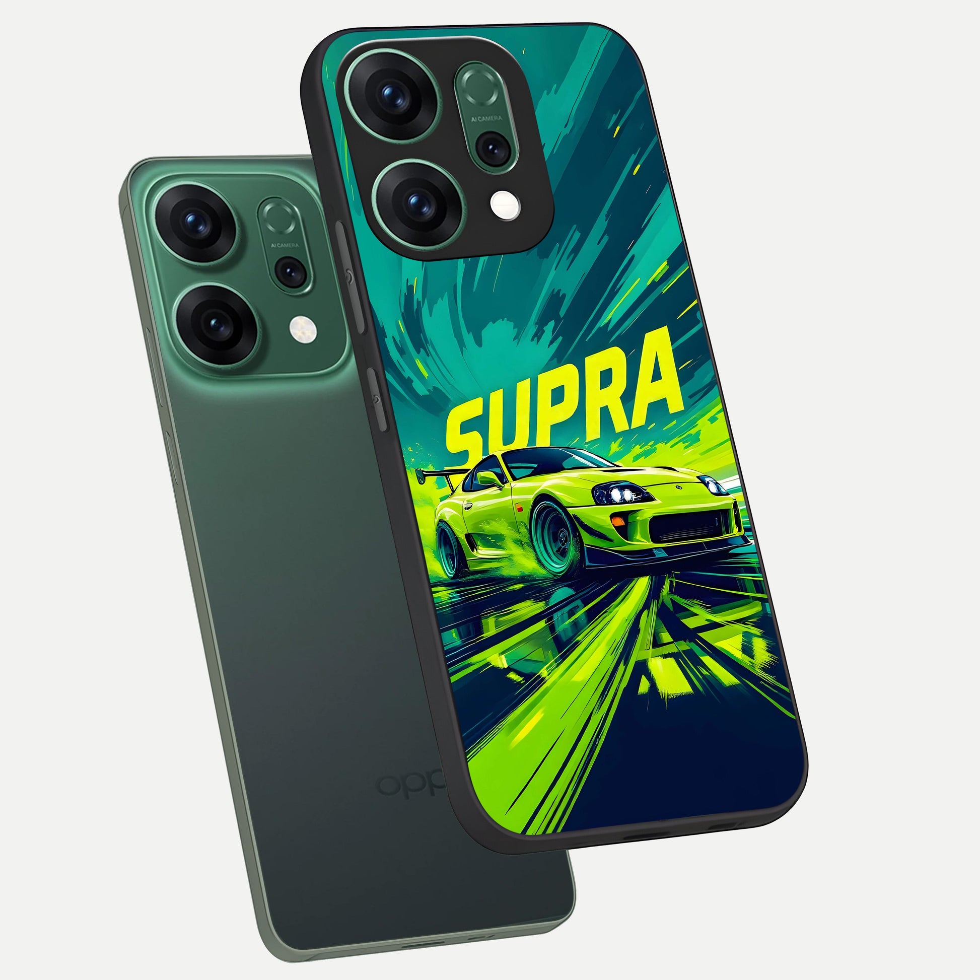  Electric Supra Thunder phone case For Oppo Reno 14 showing premium glass back cover with detailed artwork