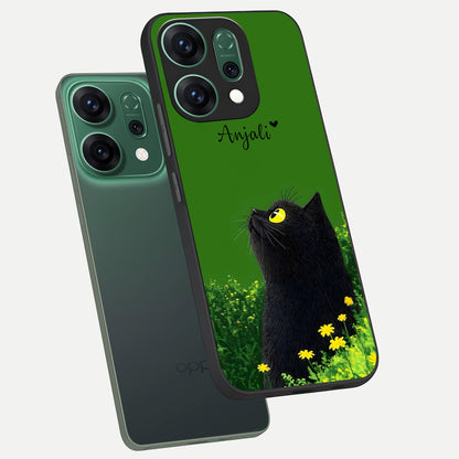  Emerald Cat Custom Name phone case For Oppo Reno 14 showing premium glass back cover with detailed artwork
